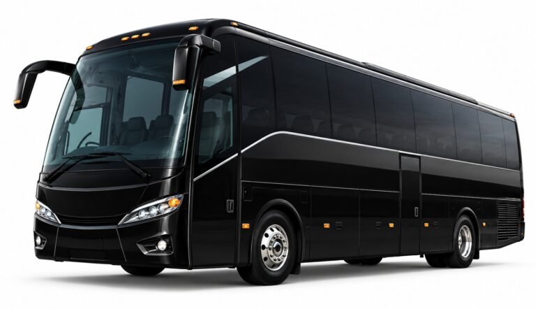 Black 56-passenger coach bus